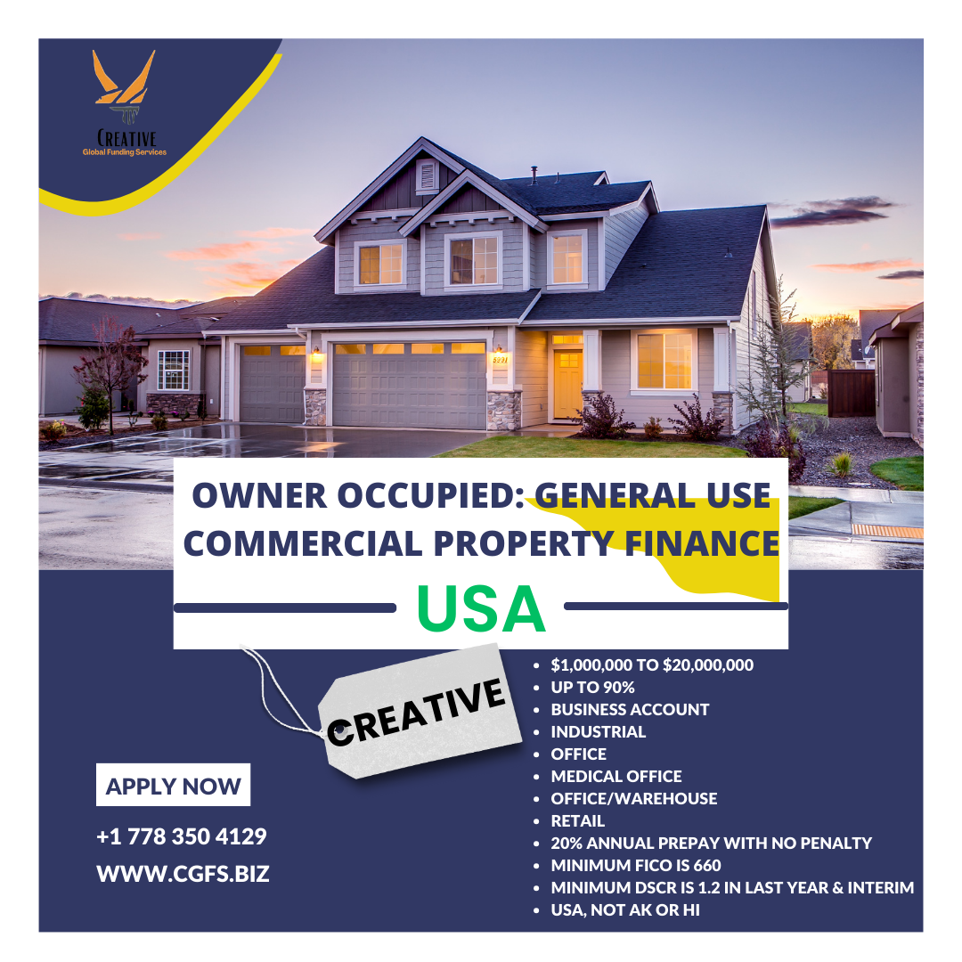 Owner Occupied General Use Commercial Finance Available in the USA