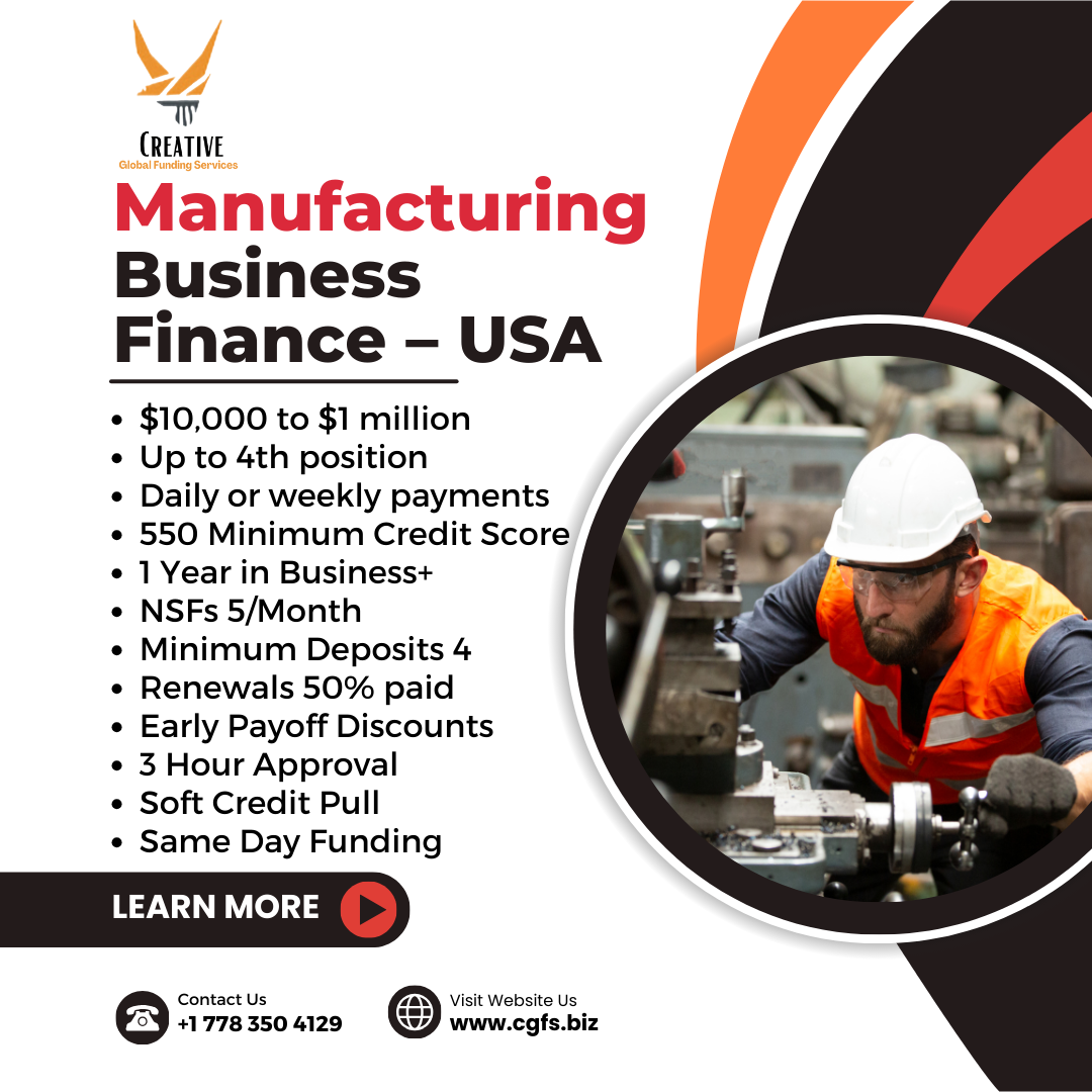 Manufacturing Business Finance Available in the USA